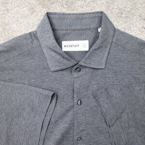 Nice Stuff Shirt Mens XL Gray 100% Cotton Short Sleeve Button Up Casual Preppy